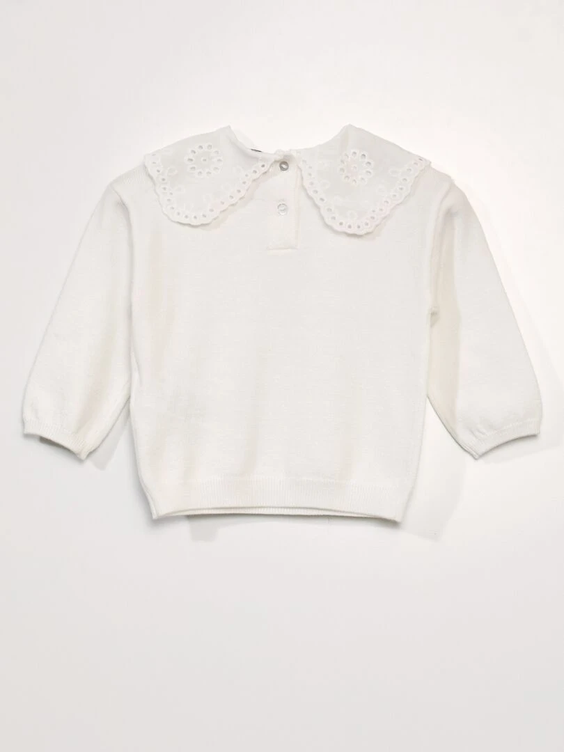 Pull maille douce et col claudine   blanc