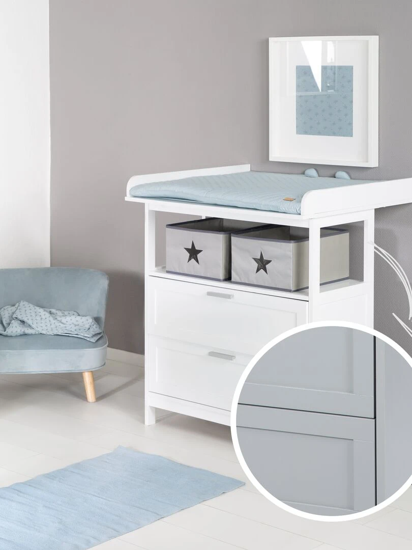 ROBA Commode à langer "Hamburg" à 2 Tiroirs + 2 boîtes de rangement – blanc   Gris