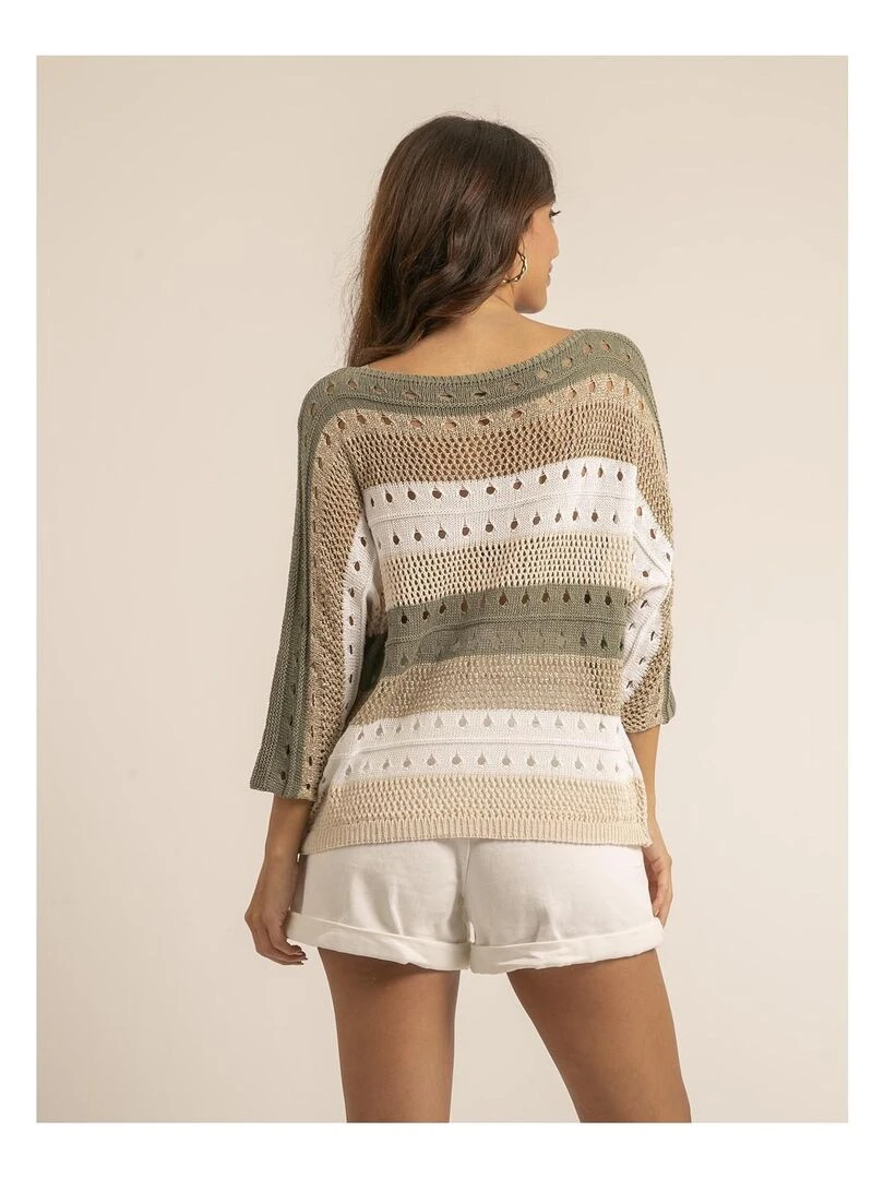 Pull léger maille ajourée KARLA Kaki