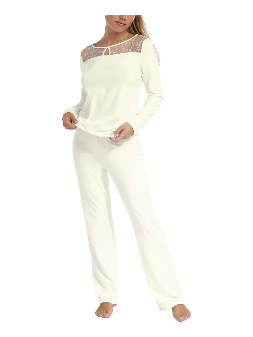 Pyjama pantalon top manches longues Liv Mariage Ecru