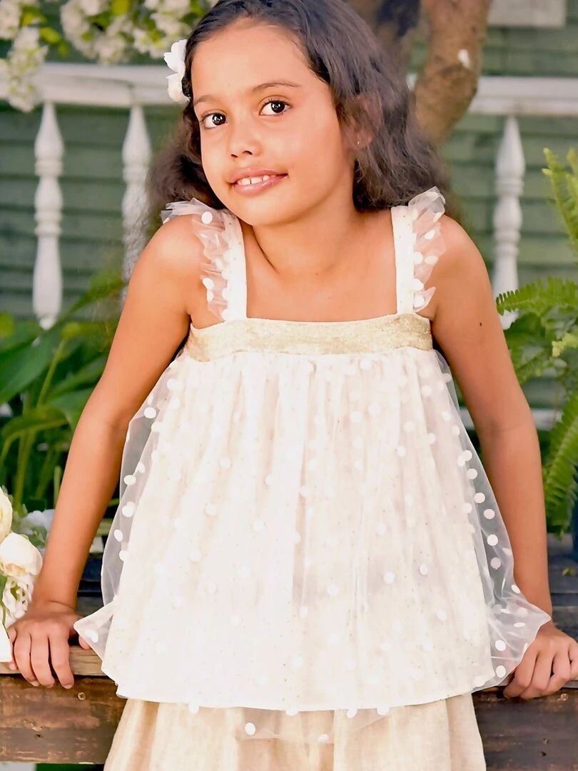 Blouse Cérémonie Fille Tulle Beige Paillettes Dées ANGEL 'LA FAUTE A VOLTAIRE' Doré/or