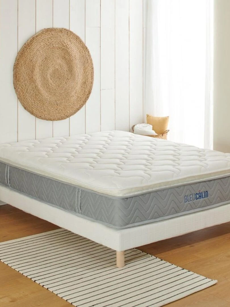 Bleu Câlin Matelas ressorts ensachés mousse mémoire de forme et 7 zones de confort L'Ideal Premium Blanc