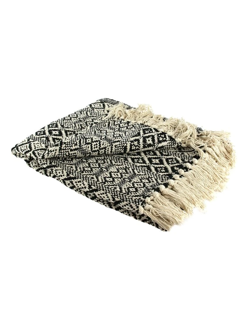 Plaid ethnique frange motif carreaux 120x150cm Multicolore