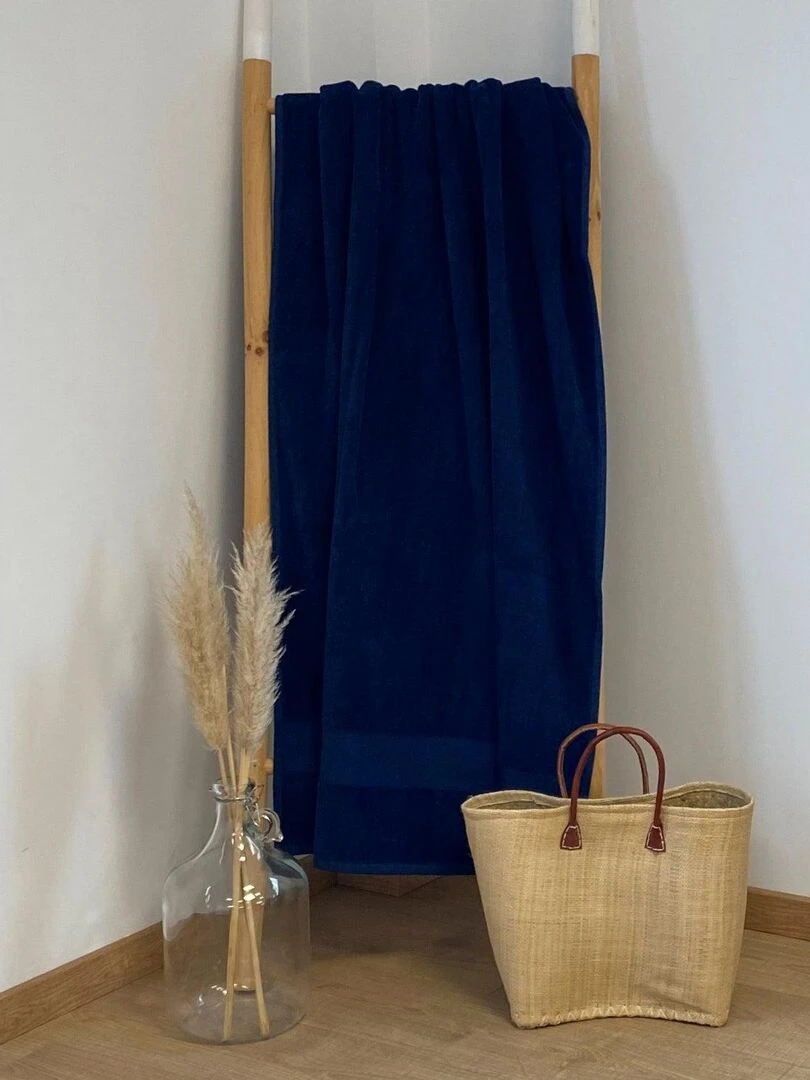 Serviette de bain éponge velours Classy Navy 90x180 500g/m² Bleu marine
