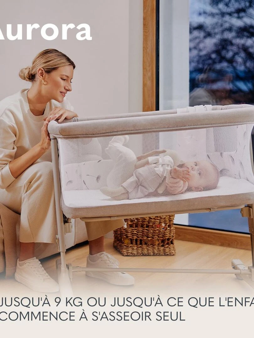 LIONELO Aurora Lit bébé 3en1 Réglable en hauteur et inclinaison Matelas et sac inclus Gris