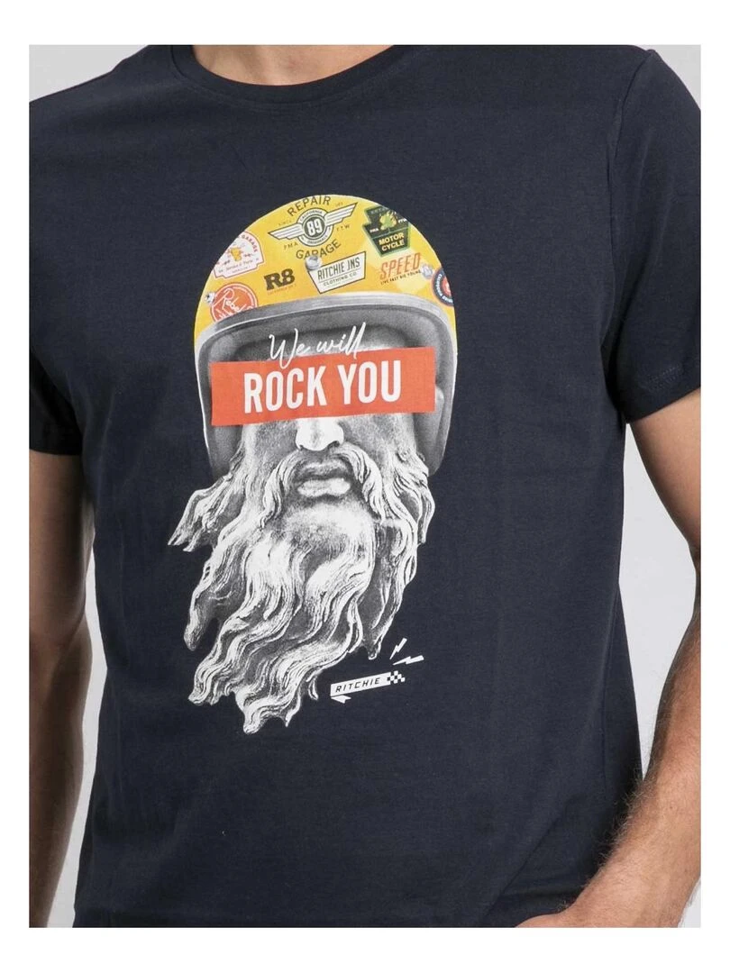 T shirt col rond pur coton JOMODEK   Bleu marine