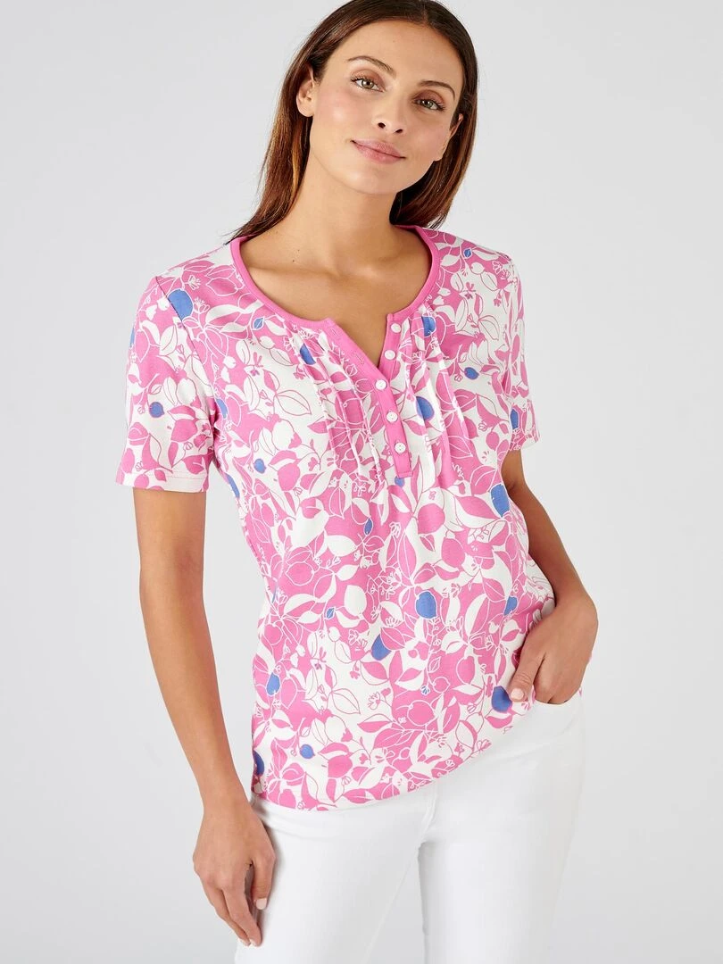 T shirt fine côte pur coton Damart Rose