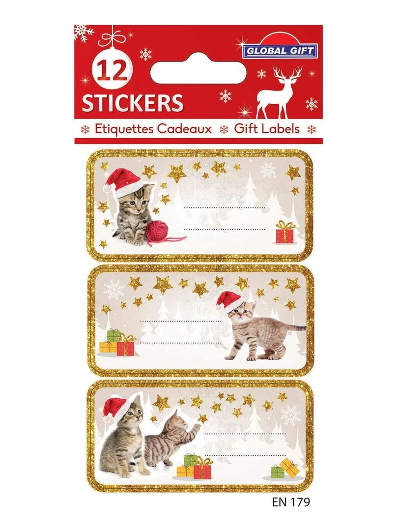 12 étiquettes adhésives de Noël Chatons N/A