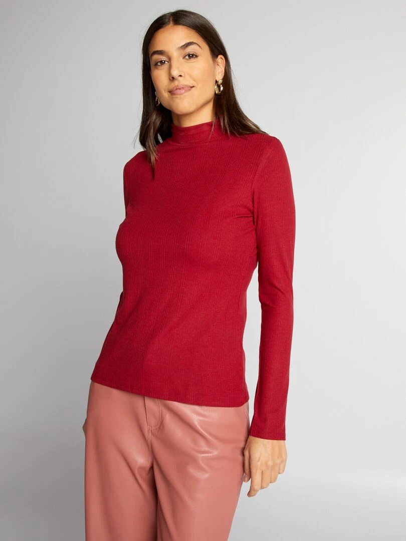 Sous pull en maille côtelée Rouge