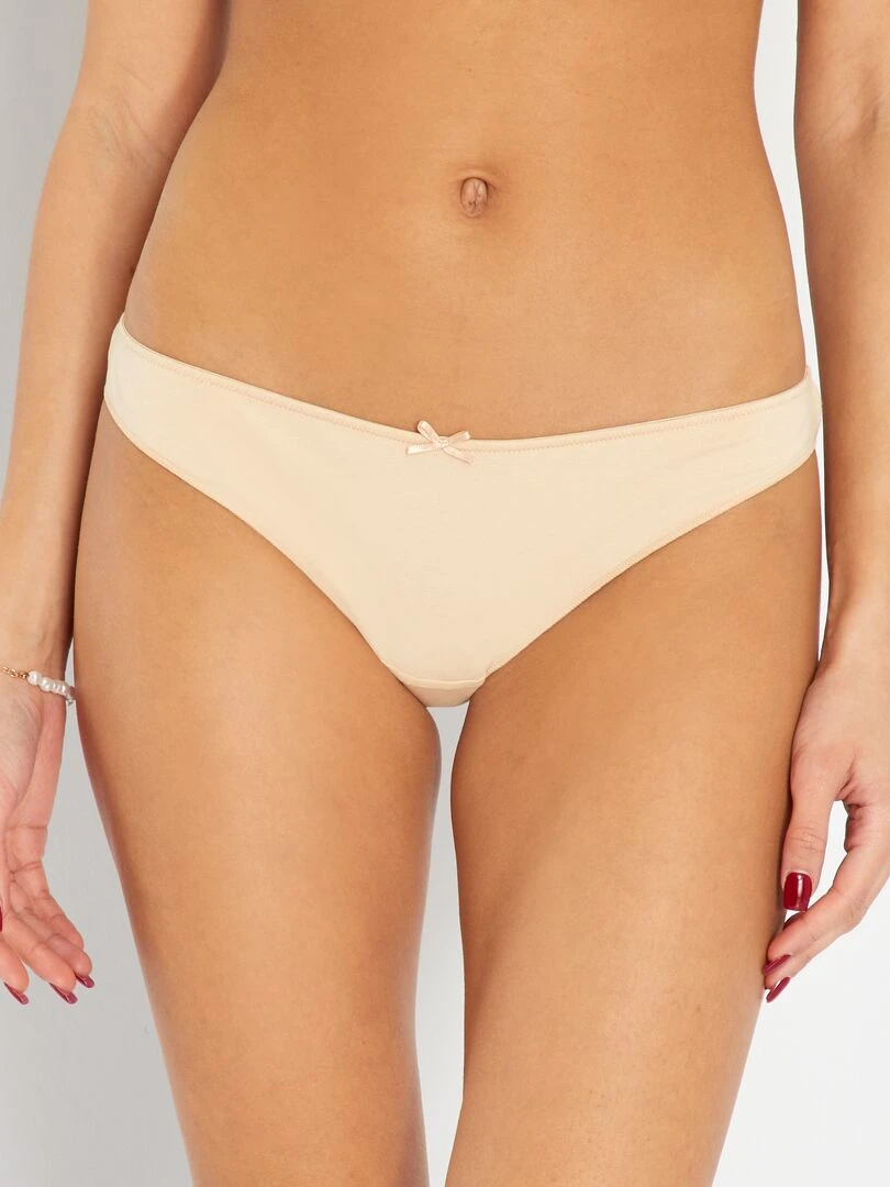 Lot de 3 tangas en coton stretch kaki/beige/écru