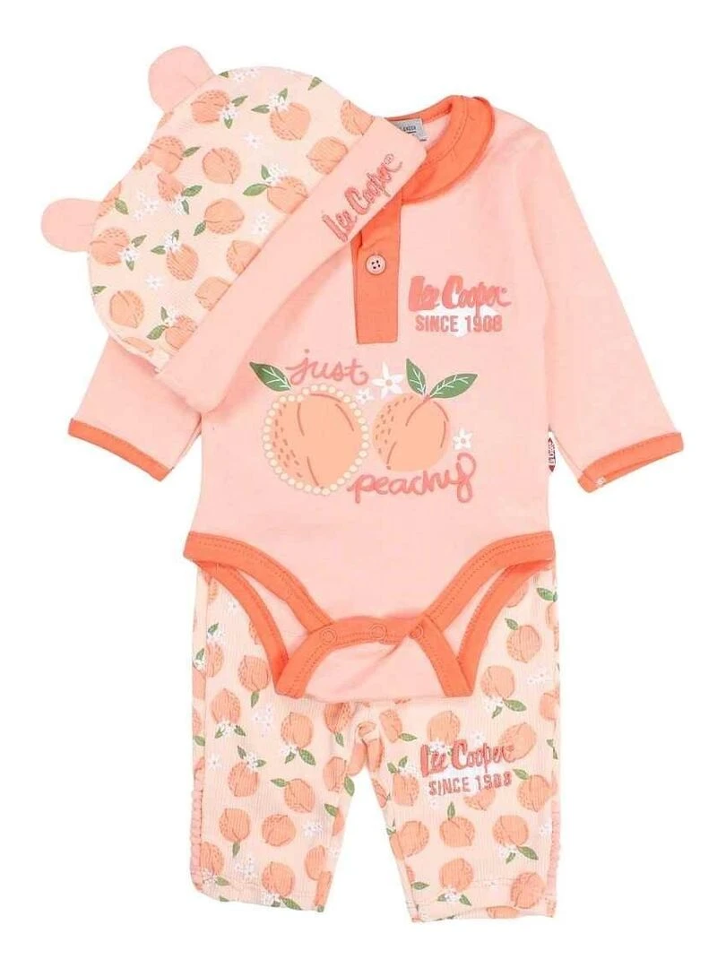 Lee Cooper Ensemble Body pantalon bonnet bébé fille Imprimé Logo Orange