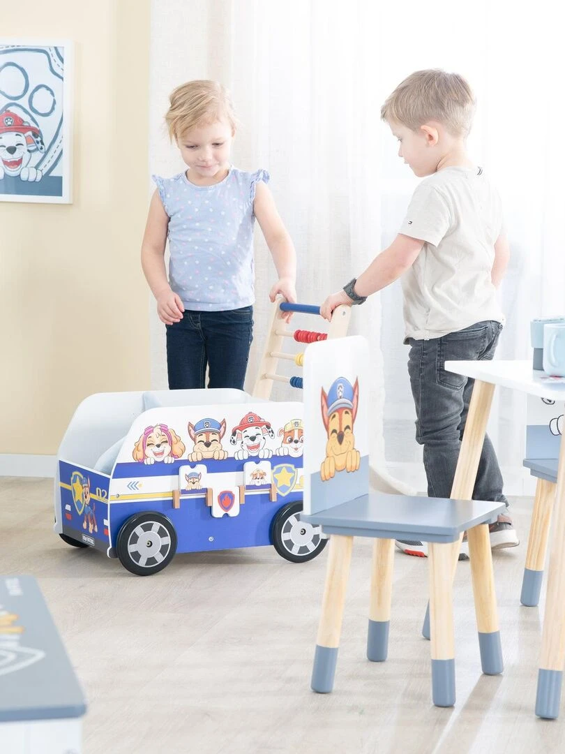 ROBA Chariot Enfant en Forme de Bus 'Paw Patrol'   Abaque et Éléments à Tourner   Bleu   Motif Chien   Bleu Blanc