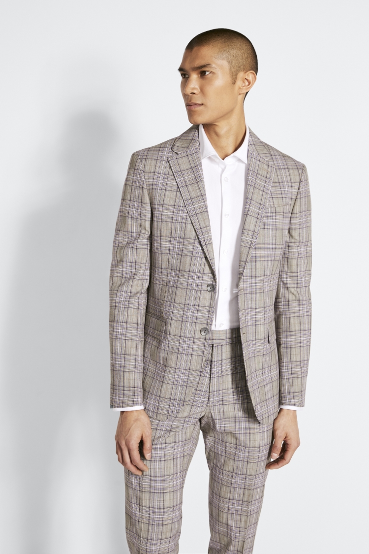 Tailored Fit Blue Check Stretch Jacket   Buy Online at Moss
