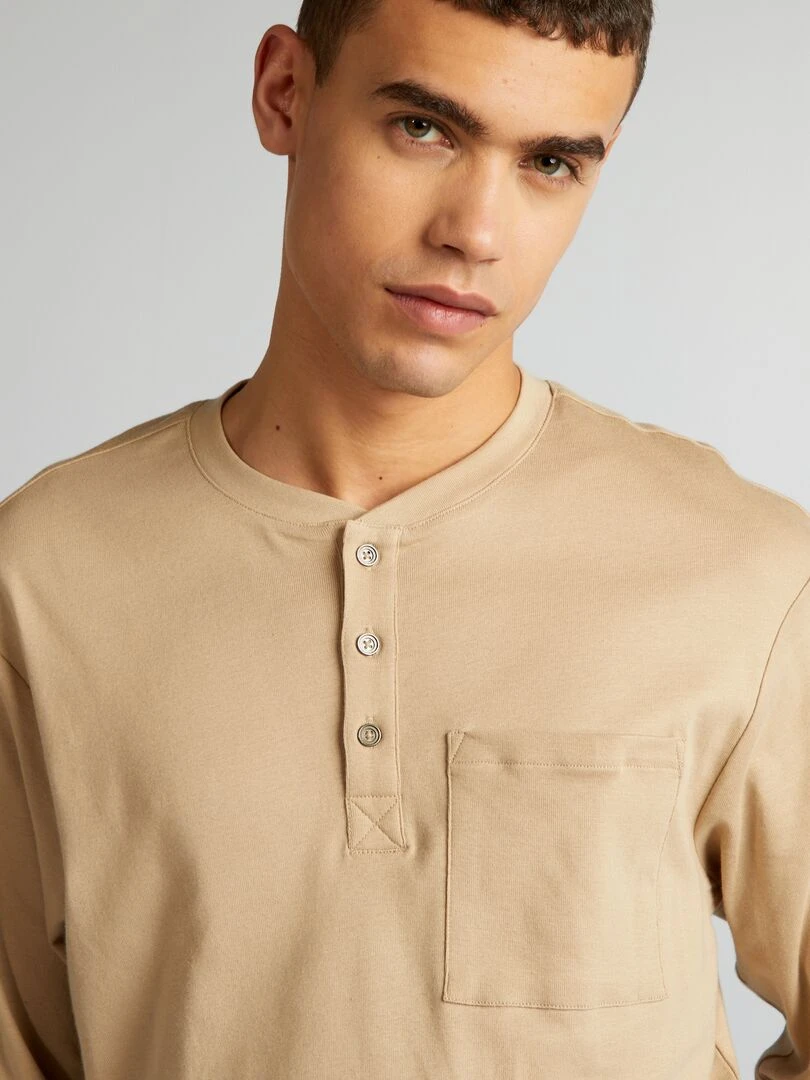 T shirt col tunisien Beige