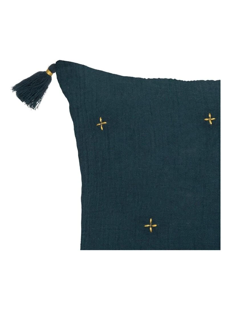 Coussin gaze brodé 40x40 or bleu Bleu