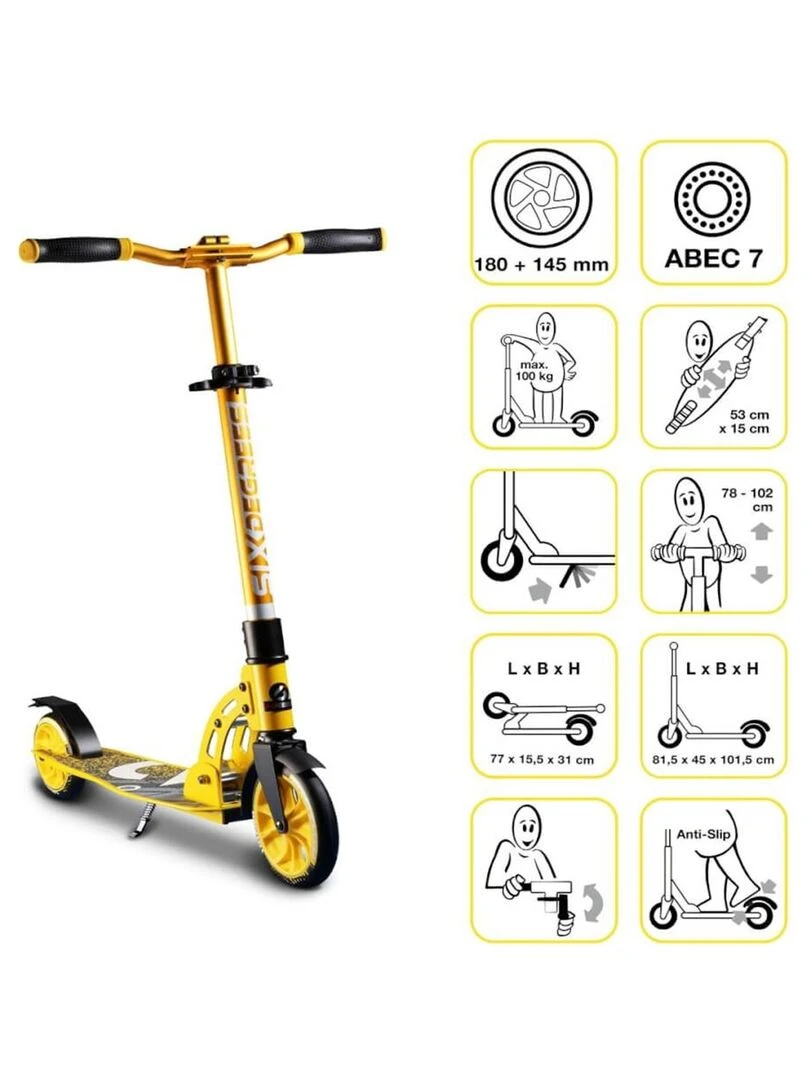 Six DegreesTrottinette junior   180/145 mm   hauteur réglable   Jaune