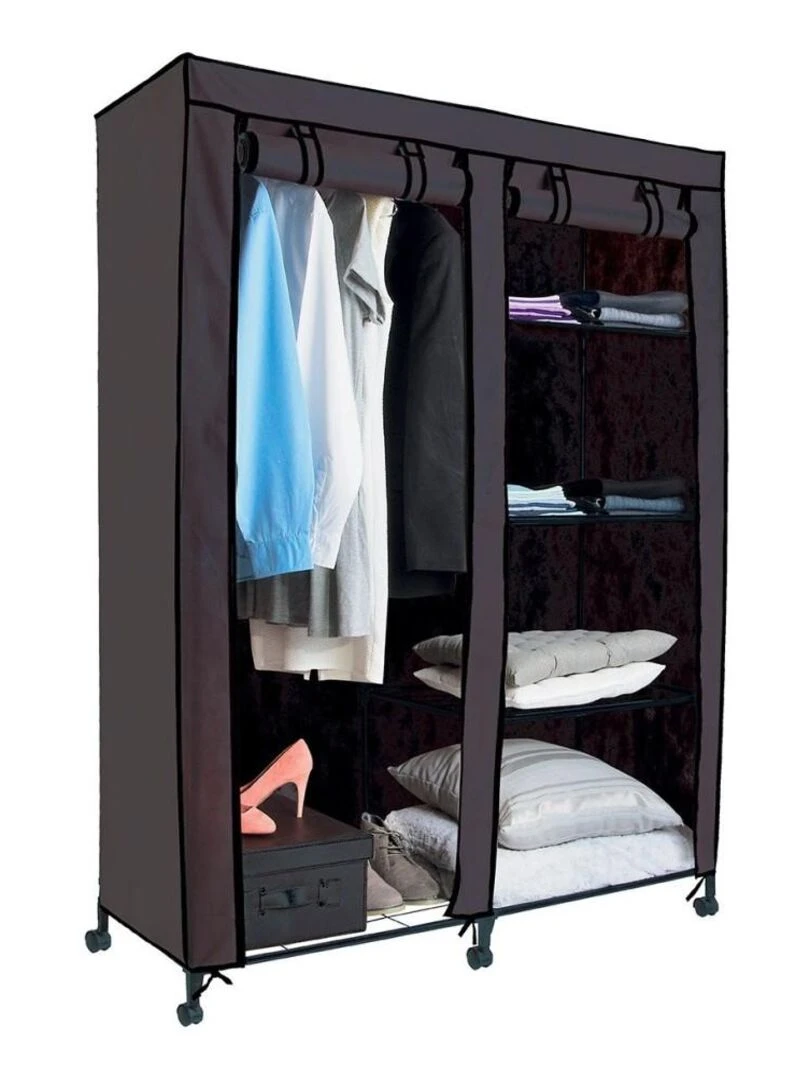 Armoire roulettes 1 penderie 5 étagères Gris