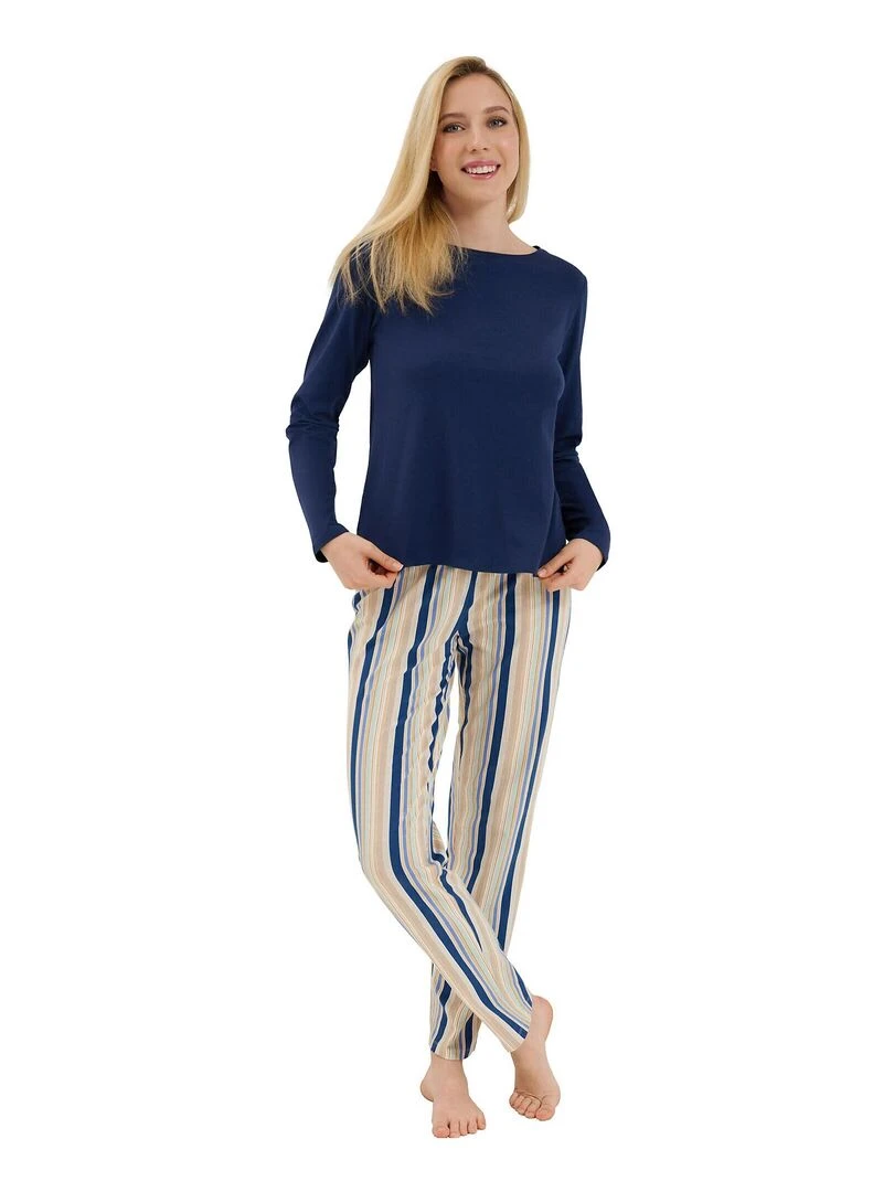 Pyjama pantalon top manches longues Maxine Bleu