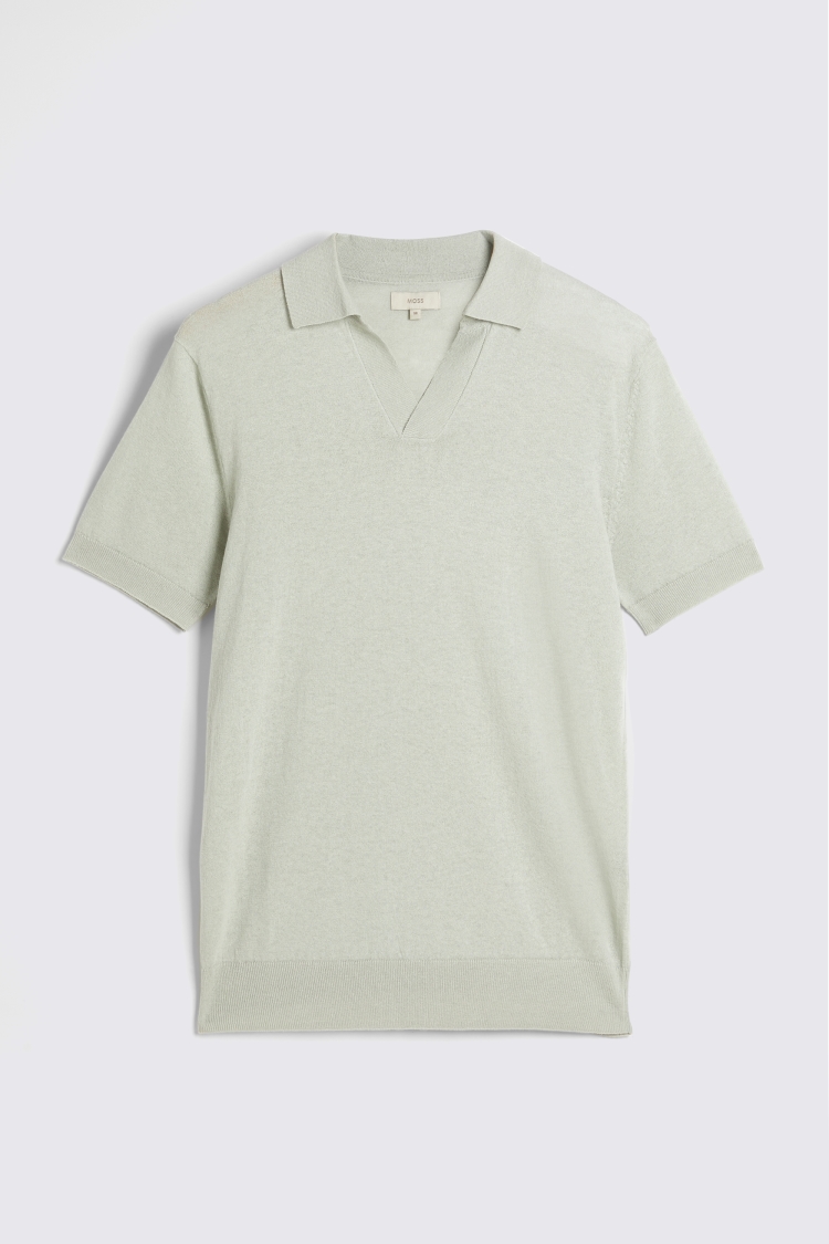 Linen Blend Light Sage Skipper Polo   Buy Online at Moss