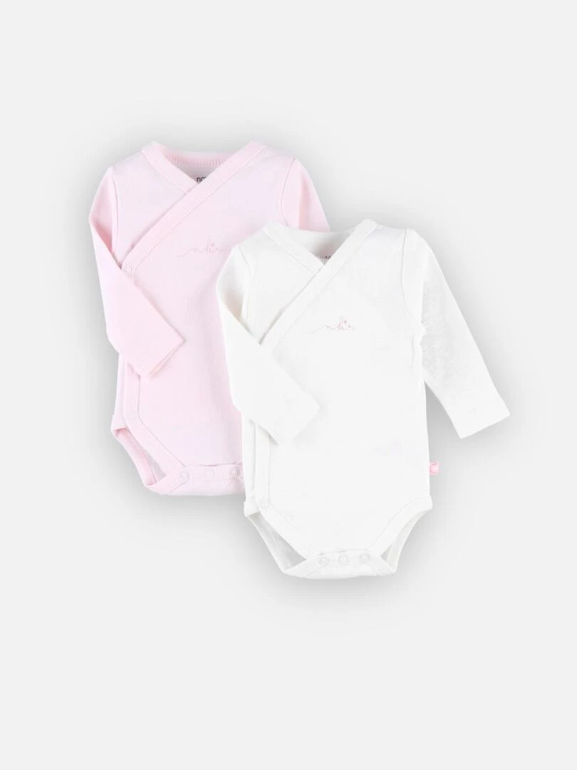 Set de 2 bodys croisés à longues manches clair/blanc Noukie's Rose