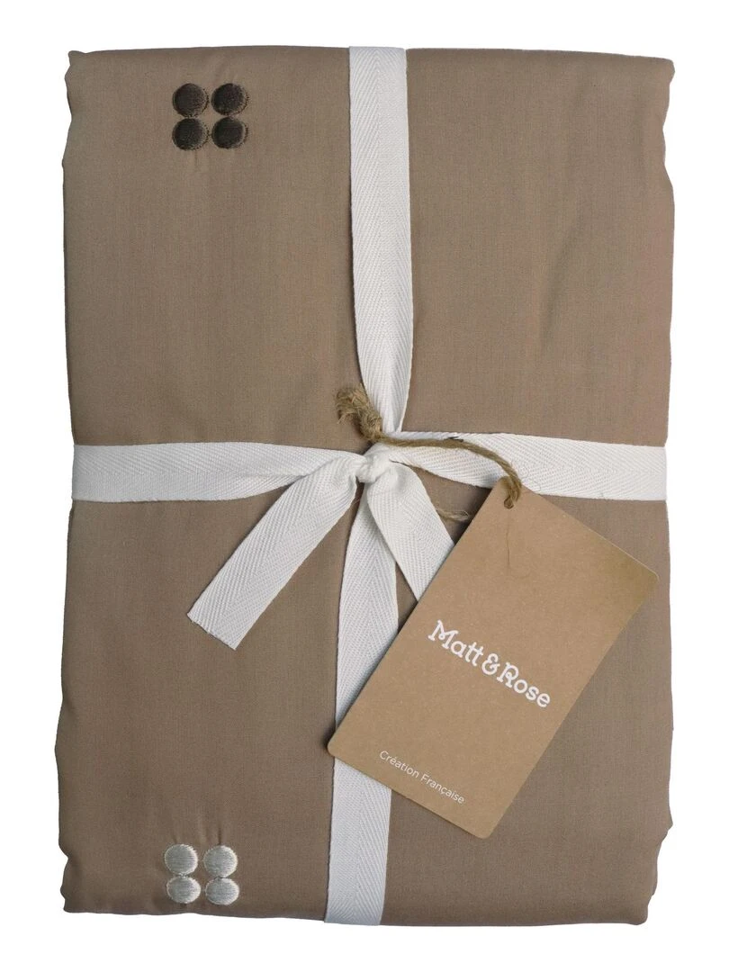 Housse de couette brodée en percale de coton BIO  DRAGEES DELICES   Taupe