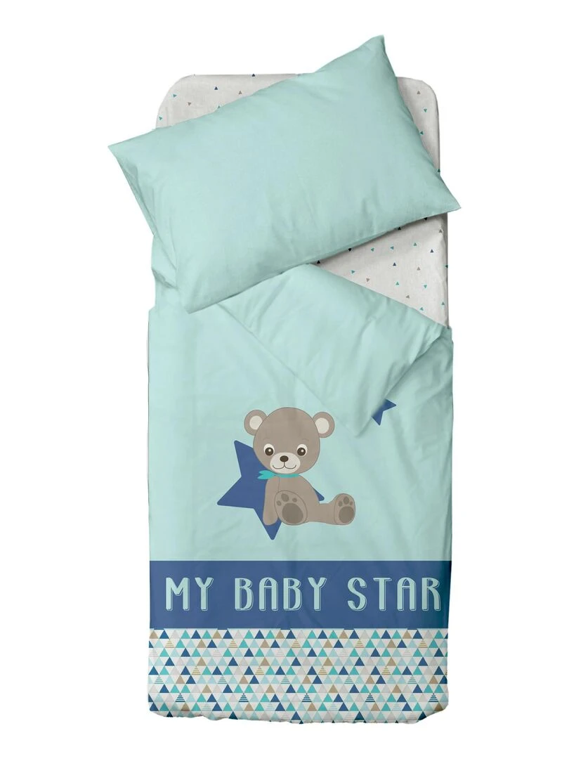 Parure de couette baby star Bleu céladon