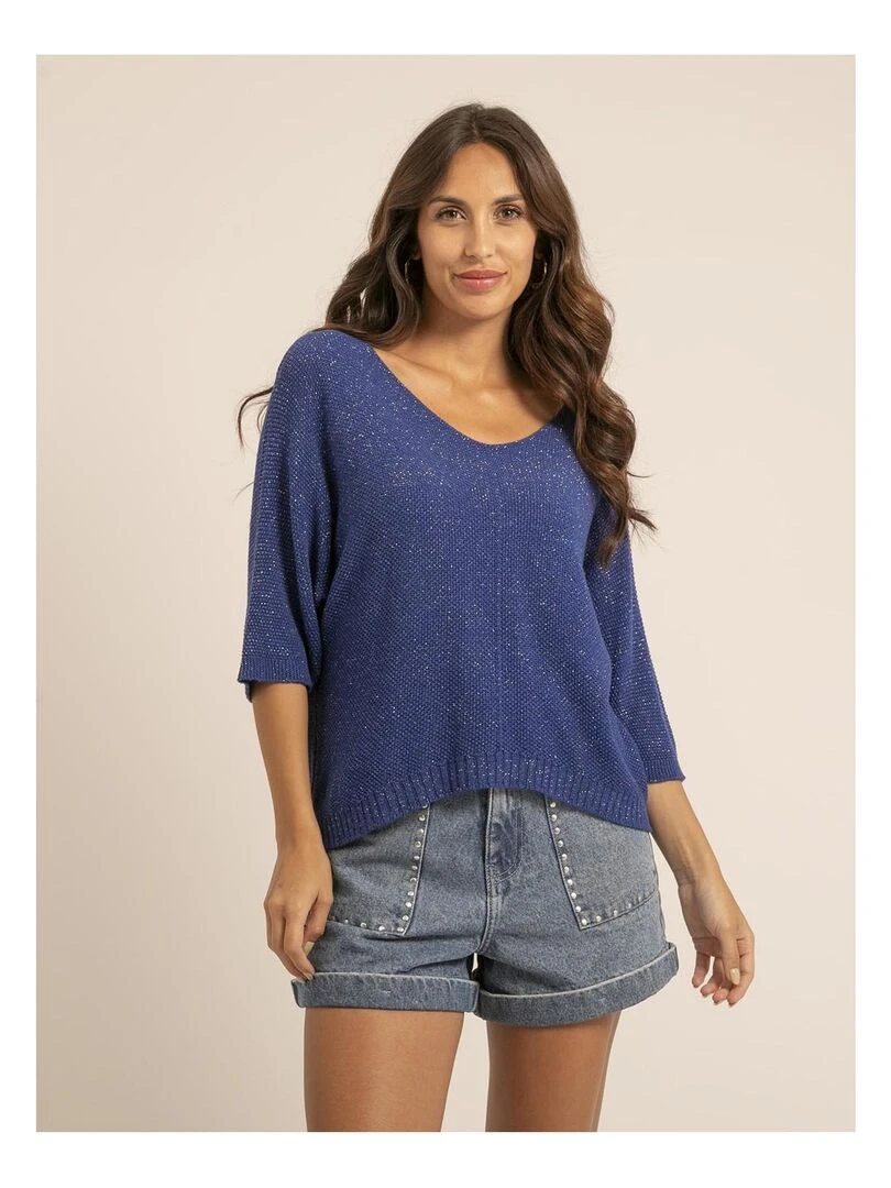 Pull fin paillettes KOLIANE Bleu roi