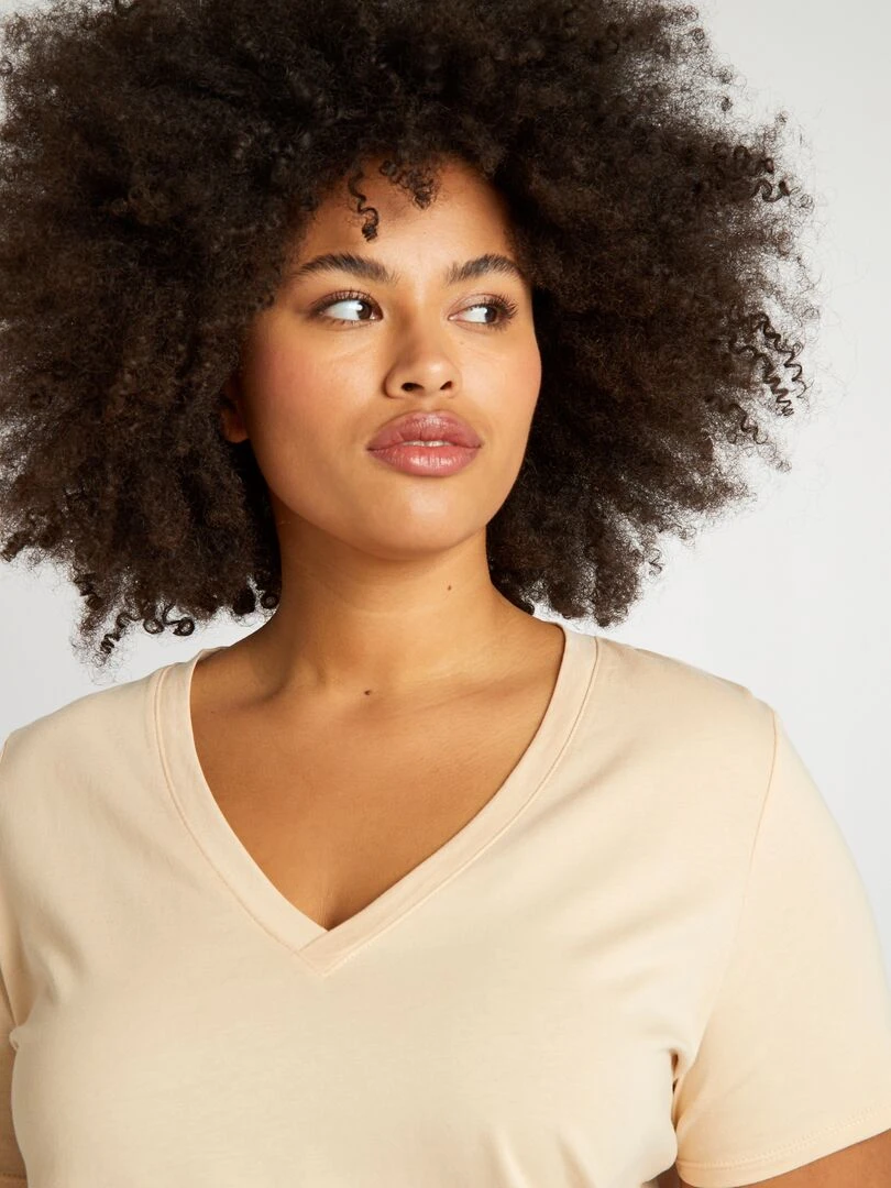 T shirt en jersey à col V   Beige