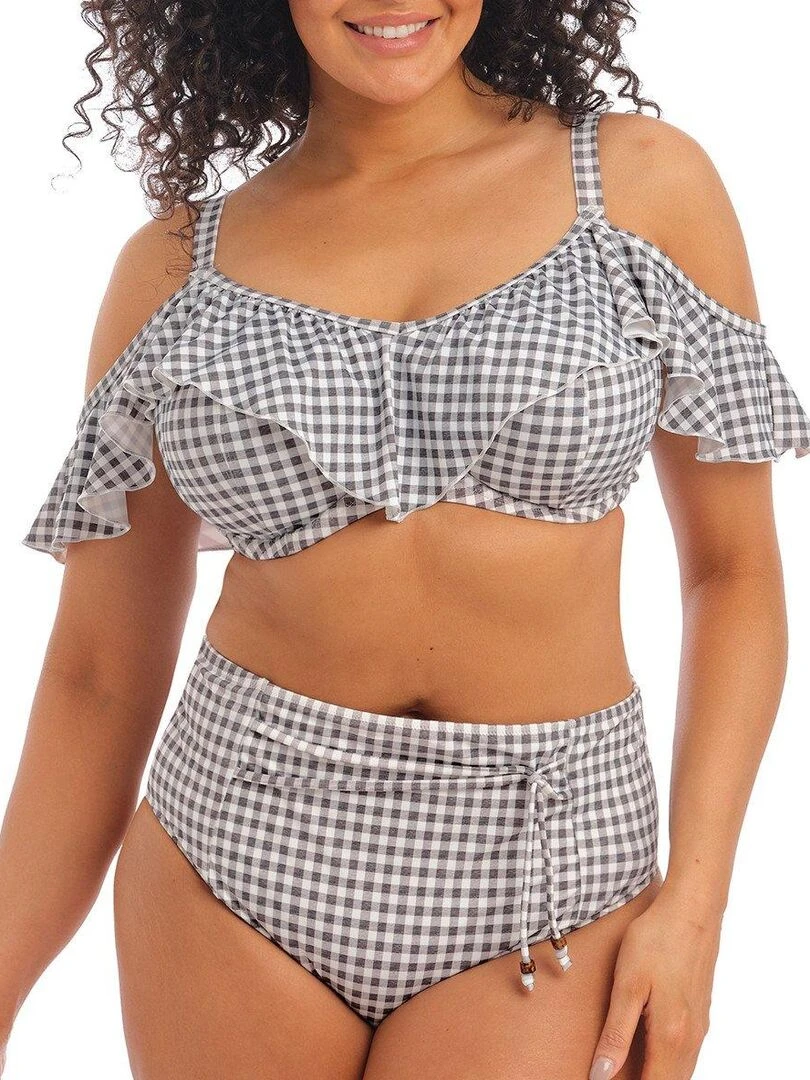 Haut de maillot de bain volanté grande taille Checkmate Gris