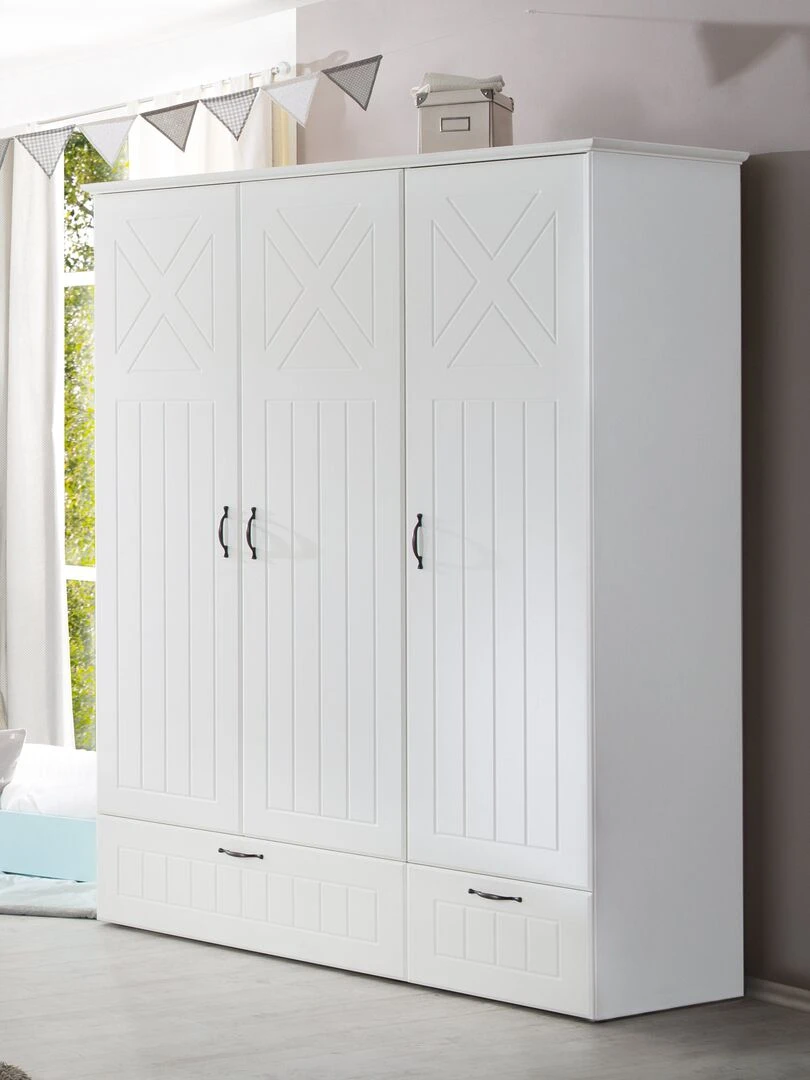 ROBA Armoire "Constantin" 3 portes et 2 tiroirs – blanc fraisé   Blanc