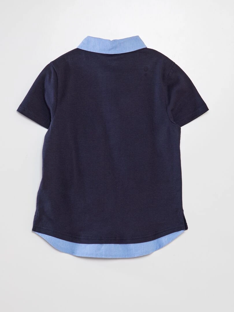 Polo en coton avec col contrastant bleu marine