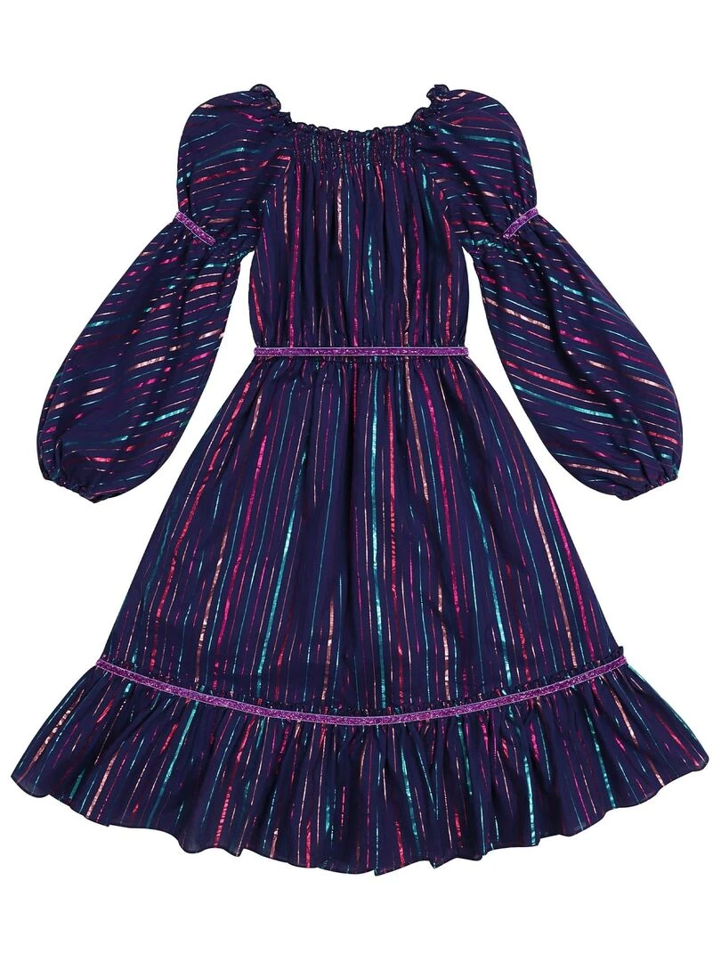 Robe de Soirée Longue Fille  Bleu Indigo Rayures Paillettes  GUIMETTE   'LA FAUTE A VOLTAIRE'   Violet