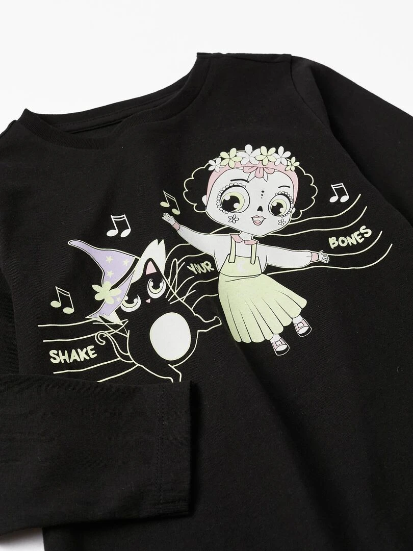 T shirt à manches longues pour fille 'Halloween   Brille dans le noir' manches longues  HALLOWEEN   Noir