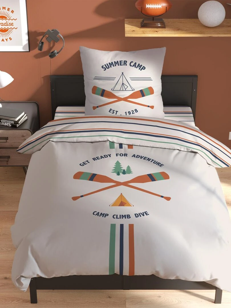 Parure de lit imprimée 100% coton SUMMER CAMP Beige