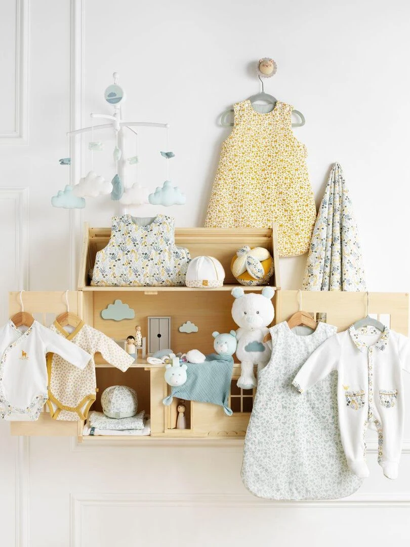 Pyjama bébé à manches longues en velours   SAUTHON   Blanc Jaune
