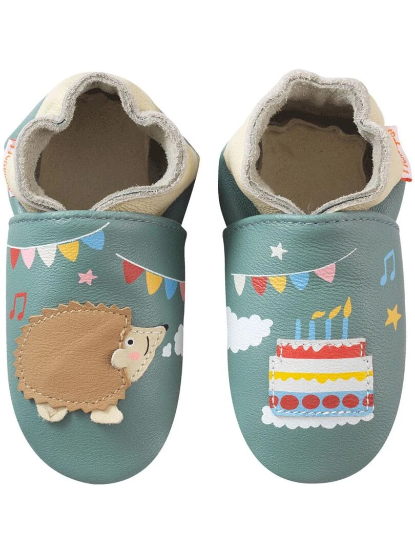 Chaussons bébé cuir souple Hector le hérisson Vert