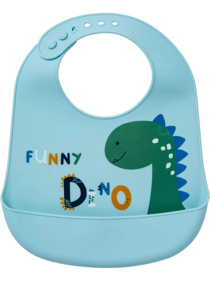 Bavoir à réservoir imperméable 6 mois Funny Dino Bleu Vert