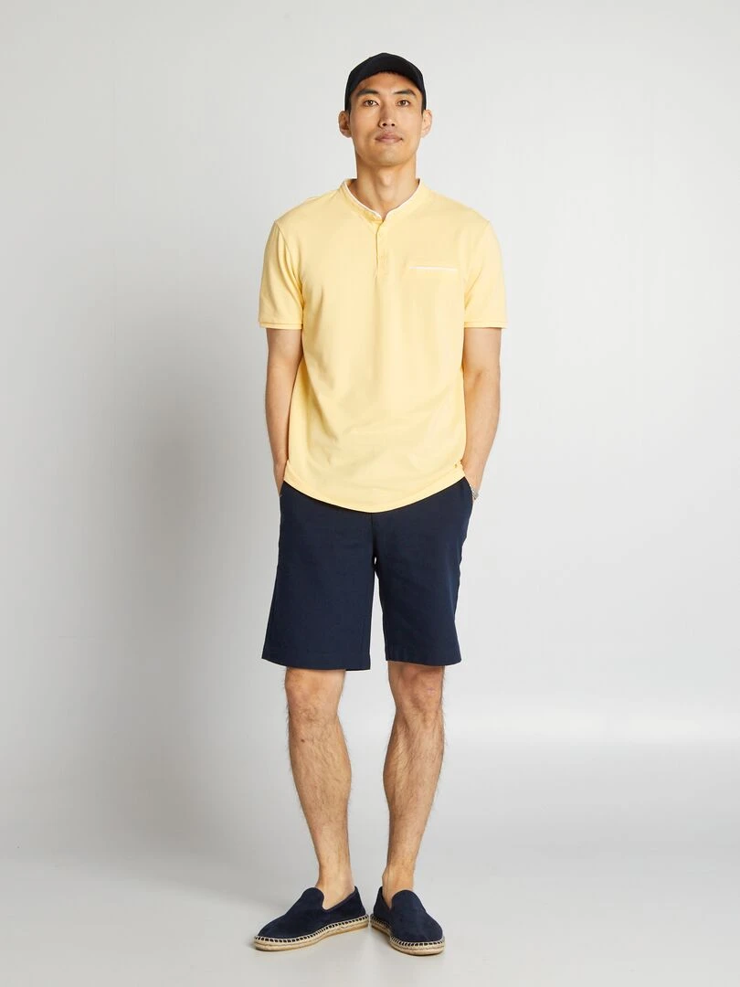 Polo à col mao en piqué de coton Jaune