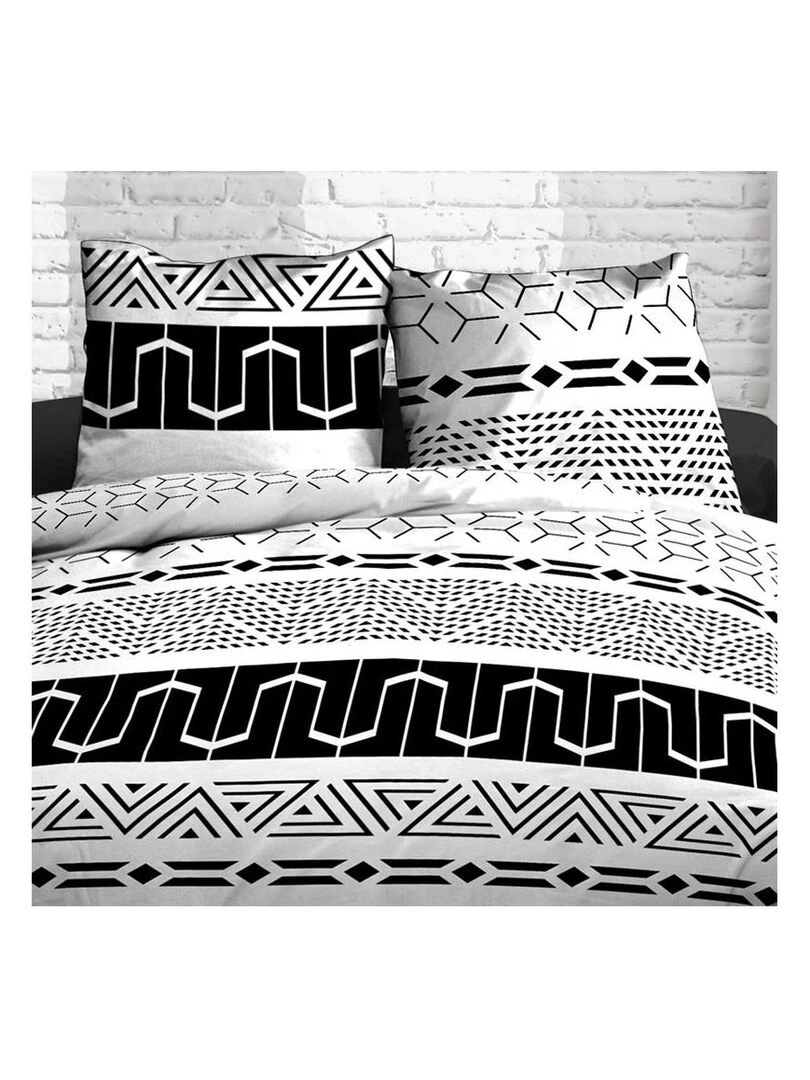 Housse de couette Graphic + taie(s) 100% coton 57 fils Noir