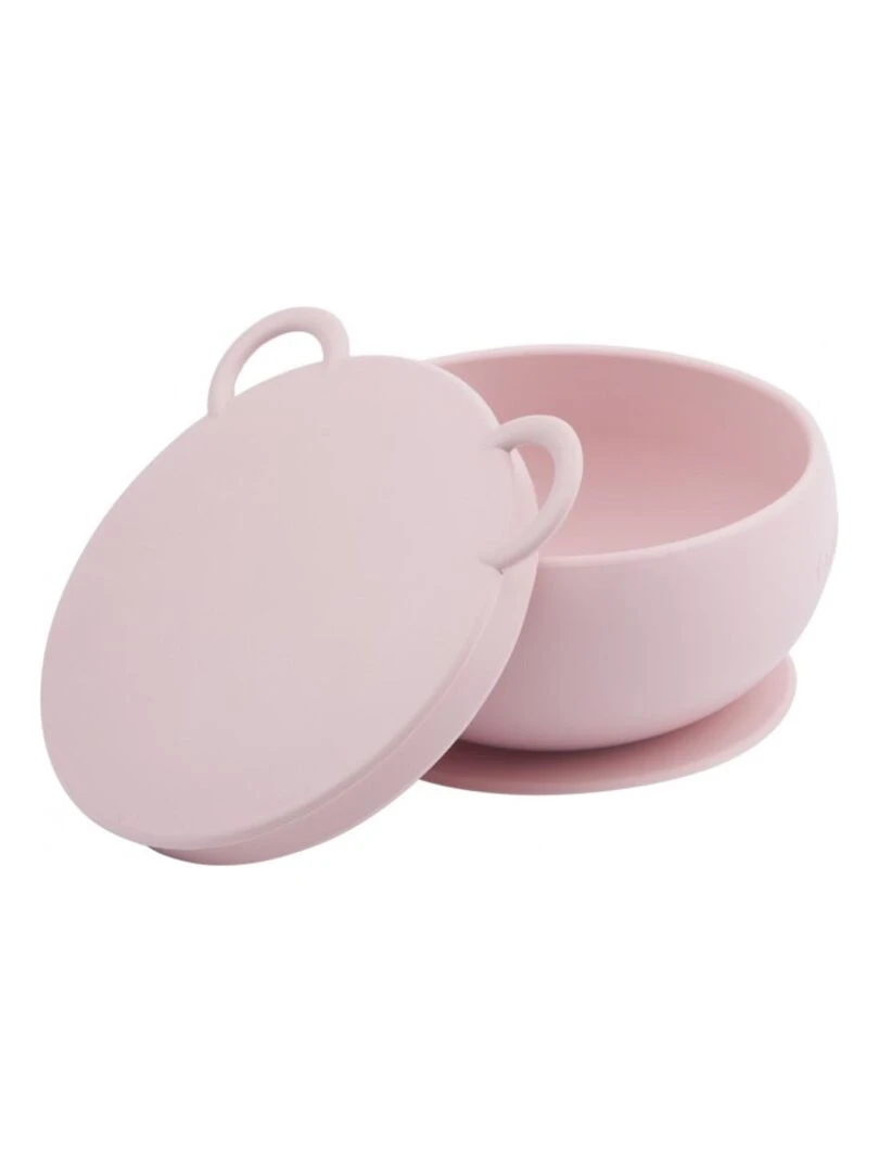 Bol bébé avec ventouse et couvercle en silicone Rose