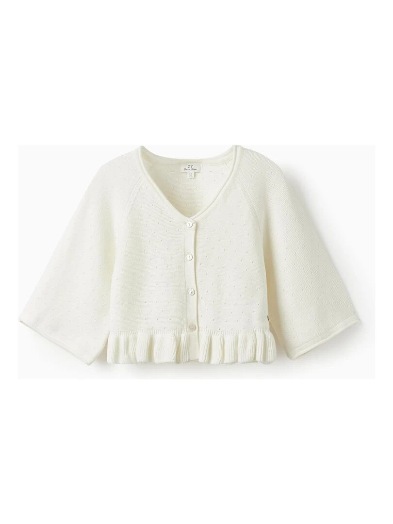 Gilet en Maille avec Volant pour Fille CÉRÉMONIE Blanc