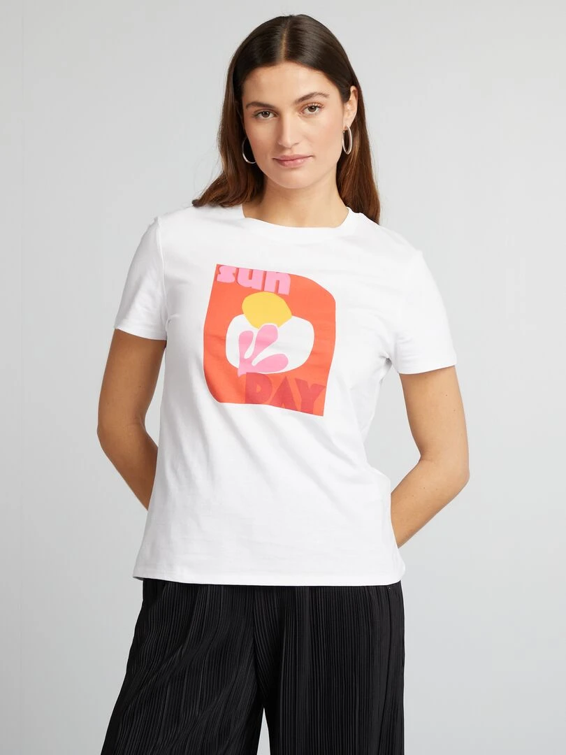 T shirt en jersey imprimé   Blanc 'sunday'