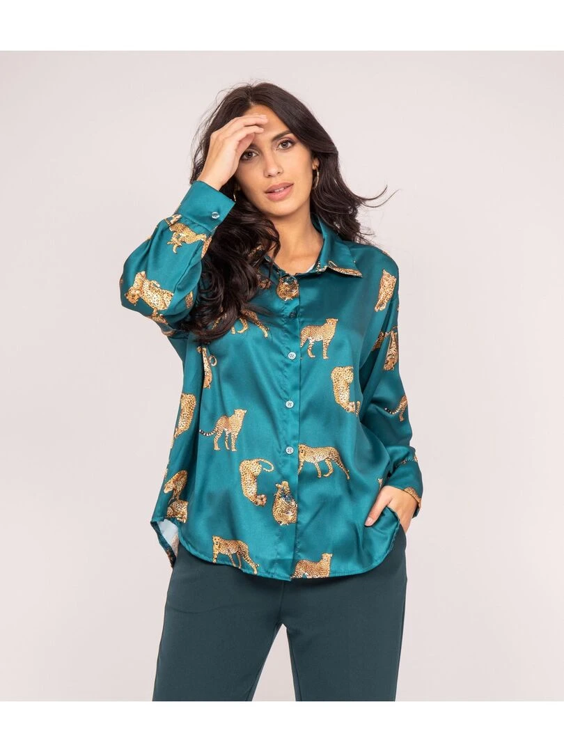 Chemise satin motifs ORACIO Vert