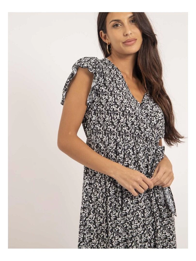 Robe courte portefeuille motifs INEZA   Noir