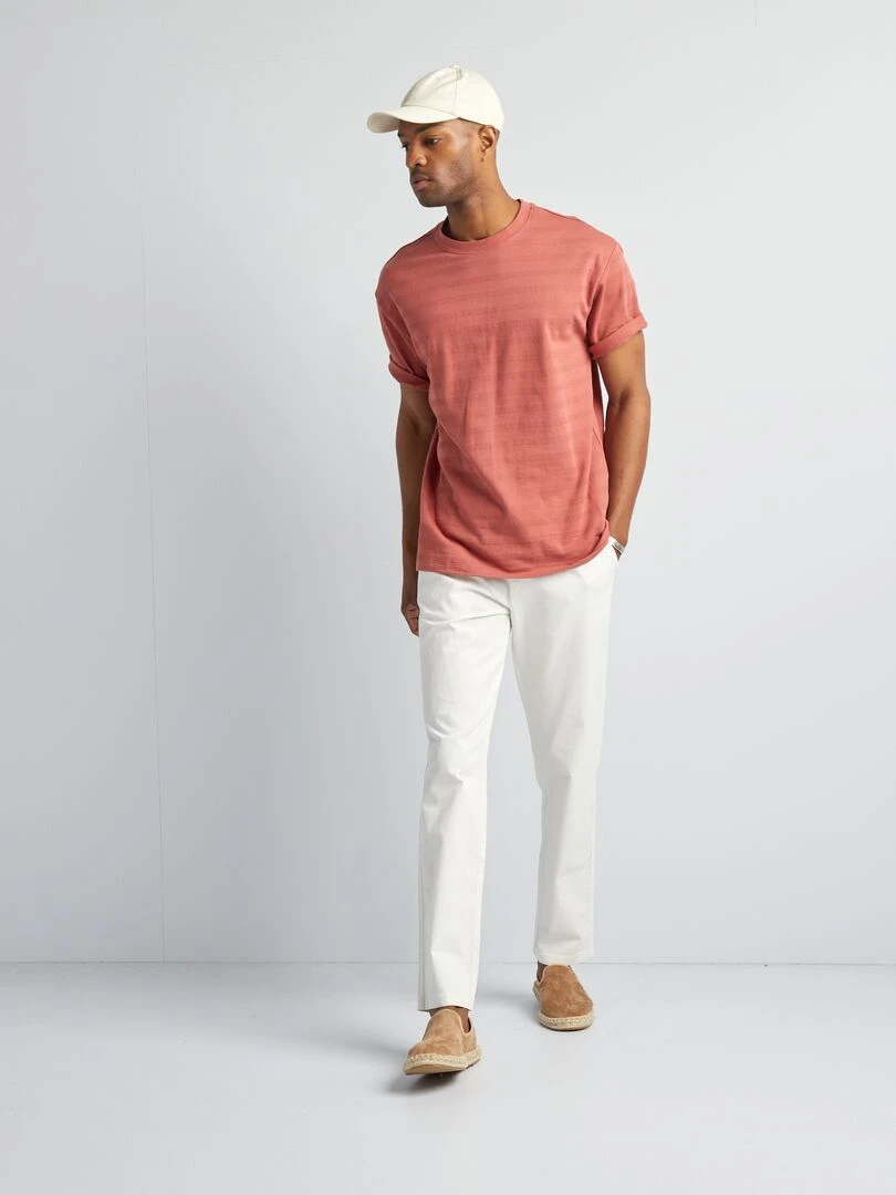 T shirt en coton texturé Rouge