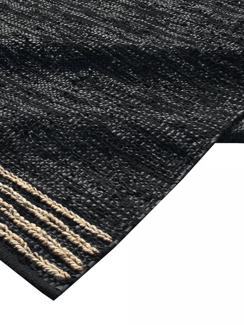 Tapis kilim tissé main en cuir CUIRLINE Care&Fair   Noir