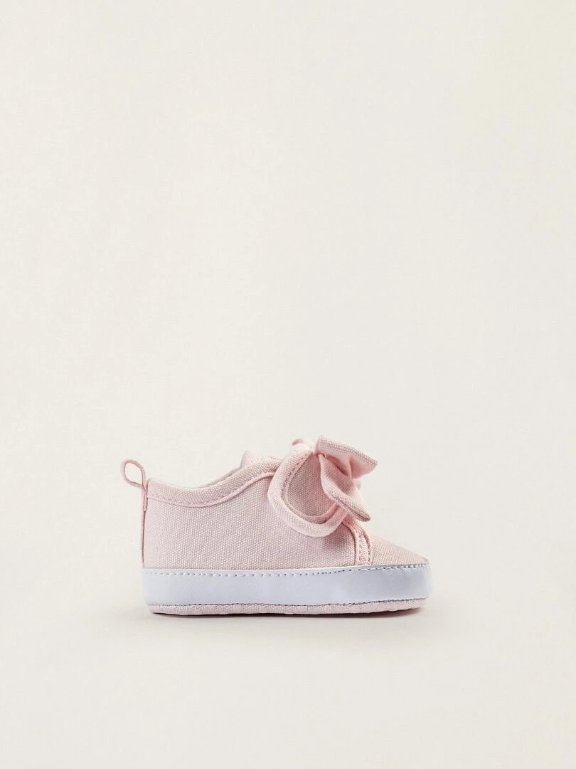 Baskets en tissu et cuir avec nœud pour nouveau né NATURE TAKEOVER Rose