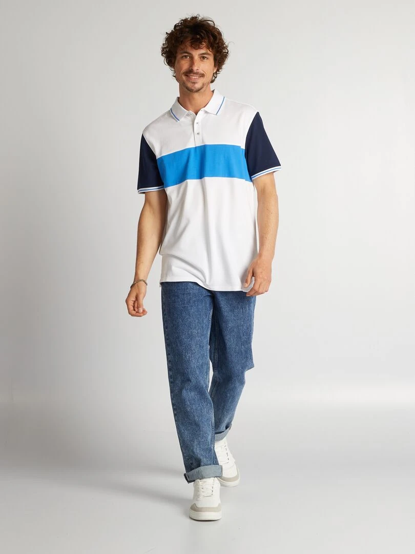Polo color block en piqué de coton Blanc