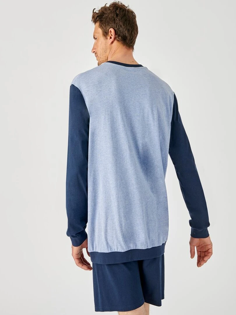 Pyjama 3 pièces short et pantalon jersey pur coton peigné   Damart   Bleu marine