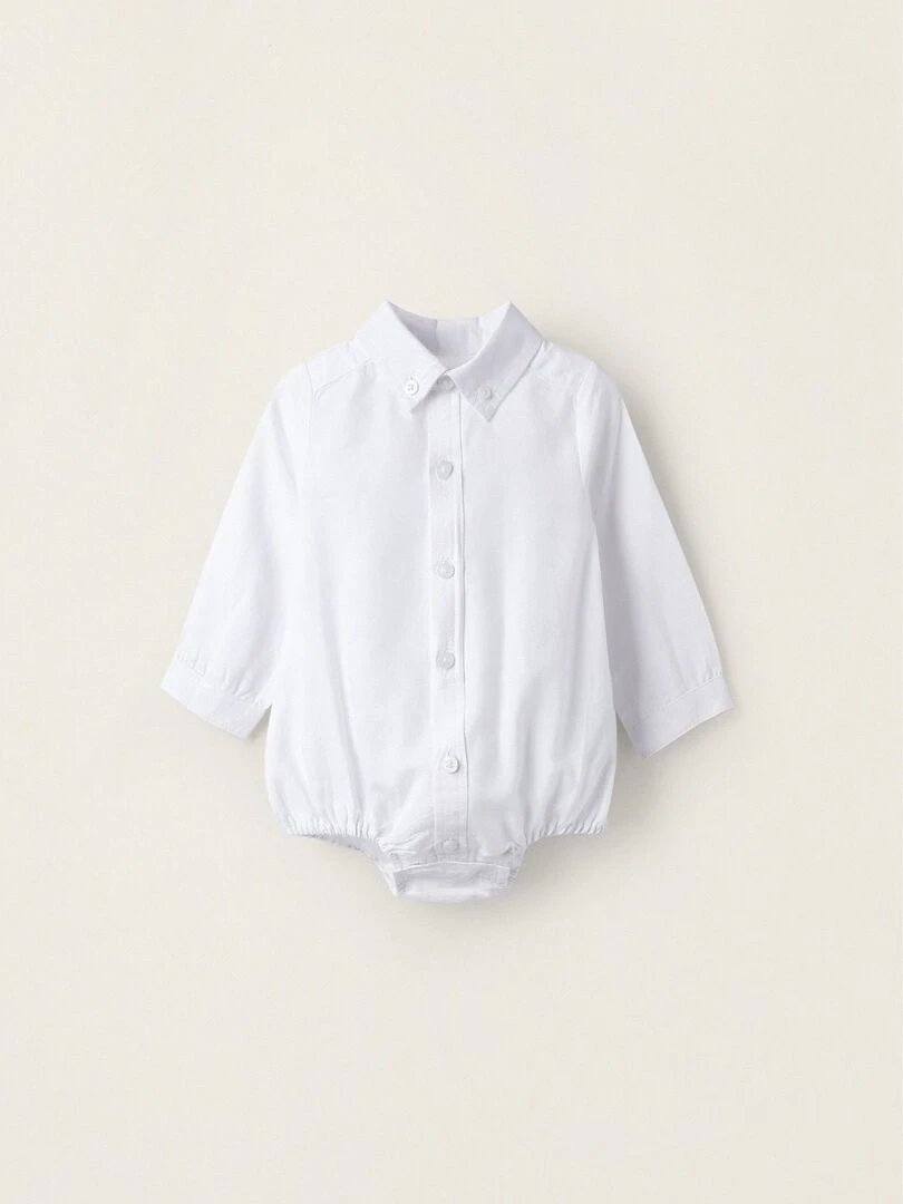 Body chemise en coton Oxford pour nouveau né manches longues ATLANTIC COMPANY Blanc